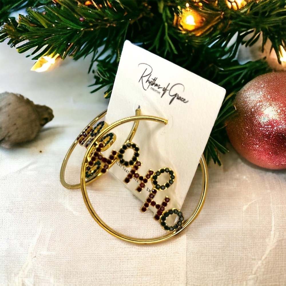Ho Ho Ho-liday Sparkle: Festive Gold, Red & Green Glitter Hoops! NWT - Picture 3 of 4